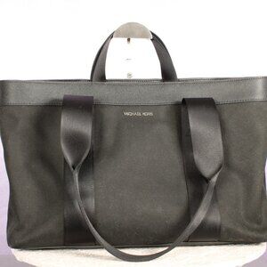 Michael Kors Black Nylon Tote Bag Zip Top Large Laptop Work Travel Carryall